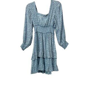 Angie Dress Medium Blue Floral Square Puff Coquette Smocked Cottagecore Milkmaid